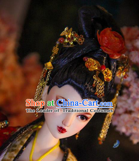 Chinese Traditional Silk Figurine Doll Hair Accessories Hairpins Ancient Imperial Empress Headwear