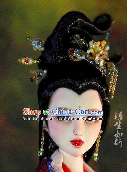 Chinese Traditional Silk Figurine Doll Hair Accessories Hairpins Ancient Han Dynasty Princess Headwear