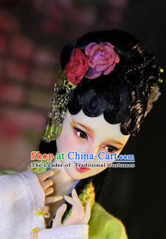 Chinese Traditional Silk Figurine Doll Hair Accessories Flowers Hairpins Ancient Han Dynasty Princess Headwear