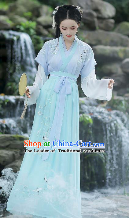 Traditional Chinese Song Dynasty Young Lady Hanfu Clothing, China Ancient Palace Lady Embroidered Costume for Women