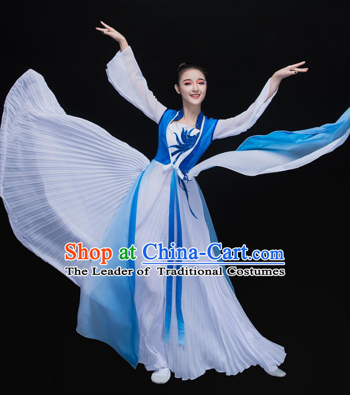 Traditional Chinese Classical Dance Embroidered Blue Costume, China Yangko Dance Dress Clothing for Women