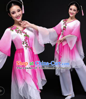 Traditional Chinese Classical Yangge Dance Costume, China Yangko Folk Dance Pink Clothing for Women