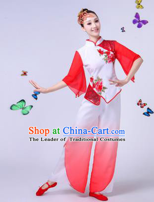 Traditional Chinese Classical Umbrella Dance White Costume, China Yangko Folk Fan Dance Clothing for Women