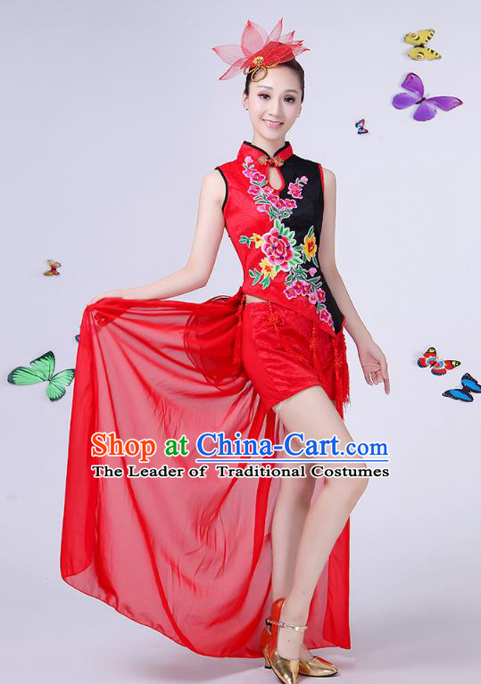 Traditional Chinese Modern Dance Opening Dance Clothing Jazz Dance Chorus Embroidered Red Costume for Women