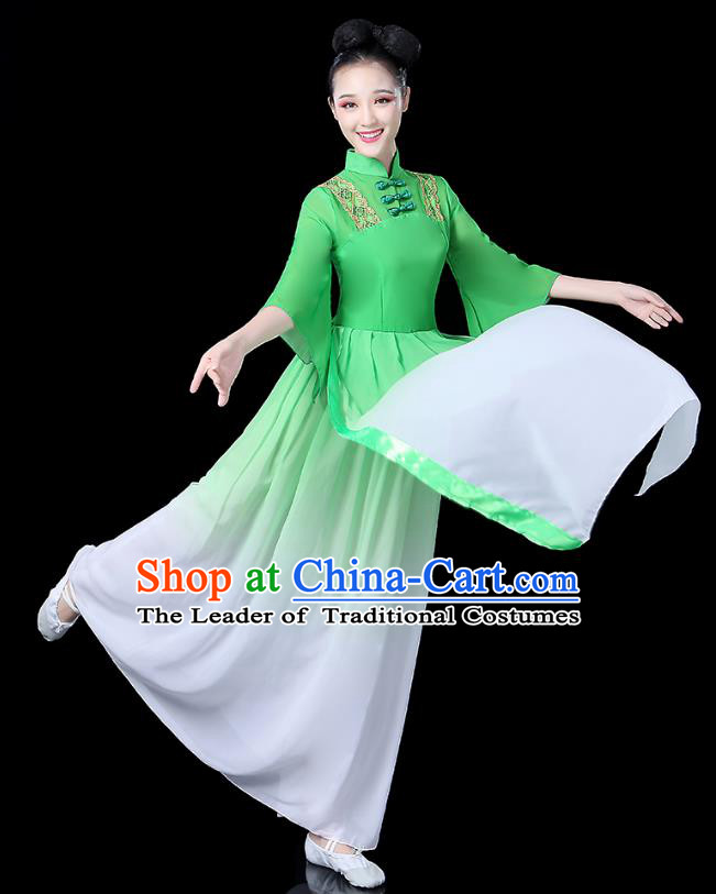 Traditional Chinese Classical Dance Costume Green Dress, China Yangko Folk Umbrella Dance Clothing for Women