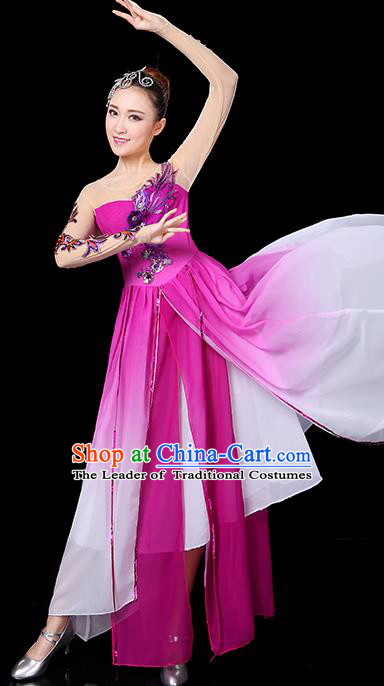 Traditional Chinese Modern Dance Opening Dance Clothing Chorus Yangko Dance Rosy Long Dress for Women