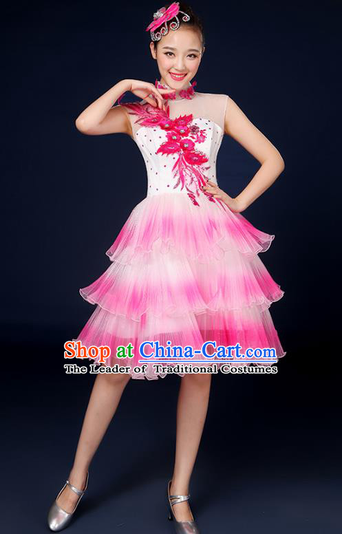 Traditional Chinese Modern Dance Opening Dance Clothing Chorus Classical Dance Pink Bubble Dress for Women