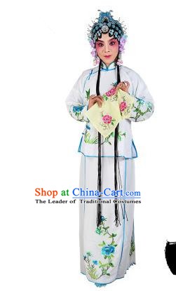 Chinese Beijing Opera Servant Girl Embroidered White Costume, China Peking Opera Actress Embroidery Clothing