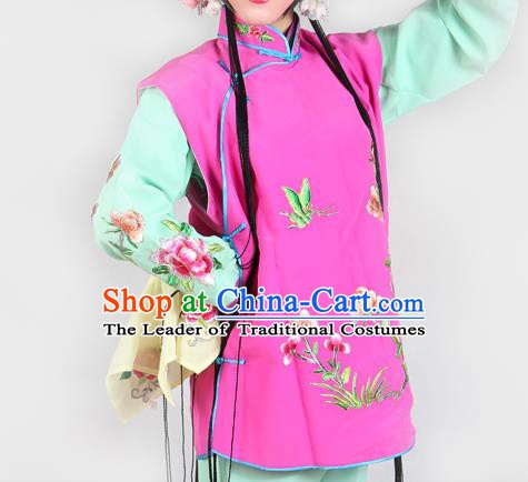 Chinese Beijing Opera Servant Girl Costume Embroidered Pink Mauve Vest, China Peking Opera Actress Embroidery Waistcoat Clothing