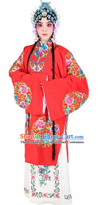 Chinese Beijing Opera Young Lady Embroidered Costume, China Peking Opera Actress Embroidery Red Clothing