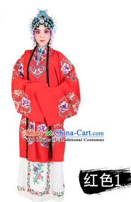 Chinese Beijing Opera Young Lady Embroidered Peony Costume, China Peking Opera Actress Embroidery Red Clothing