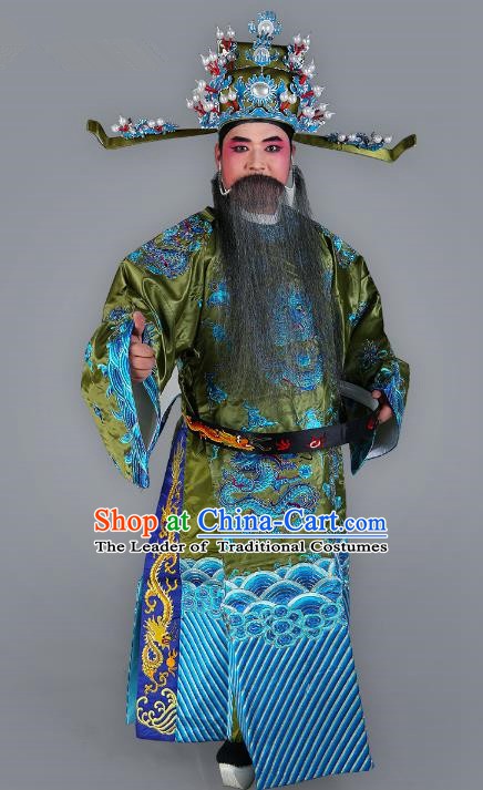 Chinese Beijing Opera Bao Zheng Costume Green Embroidered Robe, China Peking Opera Prime Minister Embroidery Gwanbok Clothing