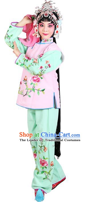 Chinese Beijing Opera Servant Girl Embroidered Pink Costume, China Peking Opera Actress Embroidery Clothing