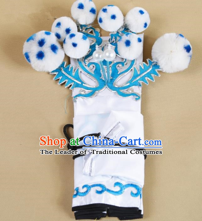 Asian Chinese Beijing Opera Takefu White Hats, Traditional China Peking Opera Martial Role Headwear