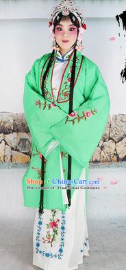 Chinese Beijing Opera Actress Nobility Lady Embroidered Green Costume, China Peking Opera Diva Embroidery Clothing