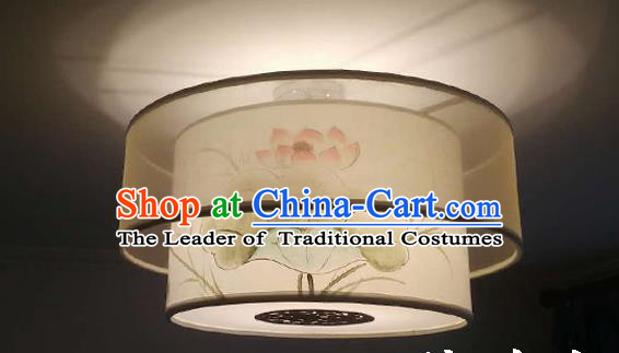 Traditional Chinese Handmade Sheepskin Painting Lotus Birds Palace Lantern China Ceiling Palace Lamp