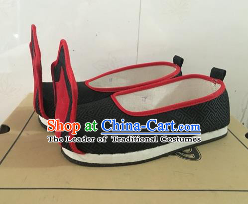 Traditional Handmade Chinese Han Dynasty Minister Shoes Hanfu Embroidery Black Wedding Shoes for Men