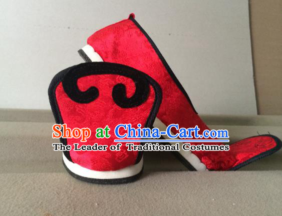 Traditional Chinese Ancient Han Dynasty Princess Embroidered Red Blood Stained Shoes, China Handmade Hanfu Embroidery Shoes for Women