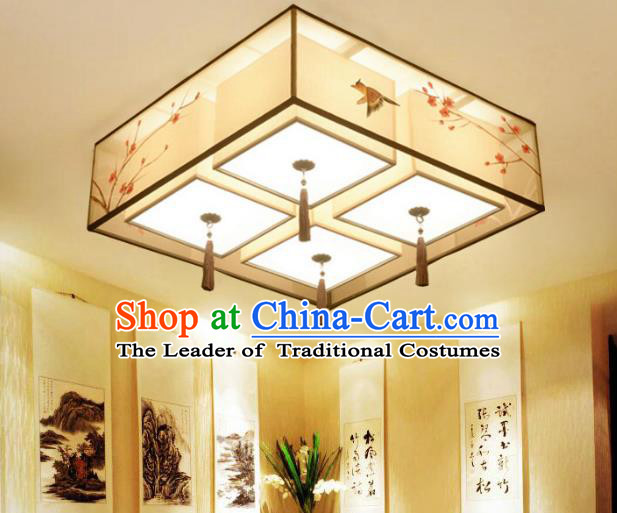 Traditional Chinese Handmade Painting Wintersweet Silk Palace Lantern China Ceiling Palace Lamp