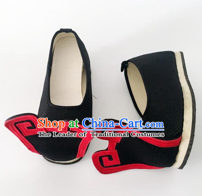 Traditional Chinese Ancient Han Dynasty Wedding Embroidered Shoes, China Handmade Hanfu Embroidery Black Shoes for Men