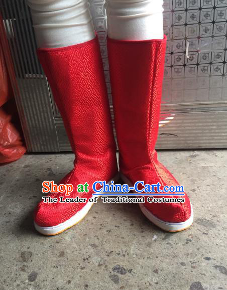 Traditional Chinese Ancient Red Officer Boots, China Handmade Peking Opera Hanfu Embroidery Shoes for Men