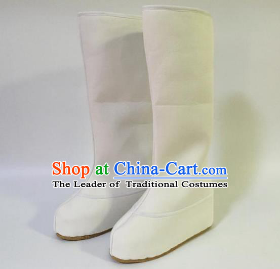 Traditional Chinese Ancient White Cloth Officer Boots, China Handmade Peking Opera Swordsman Hanfu Embroidery Shoes for Men