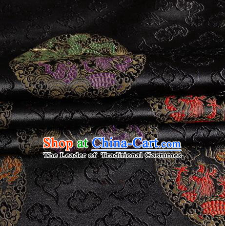 Chinese Royal Palace Traditional Costume Dragon Pattern Black Satin Brocade Fabric, Chinese Ancient Clothing Drapery Hanfu Cheongsam Material