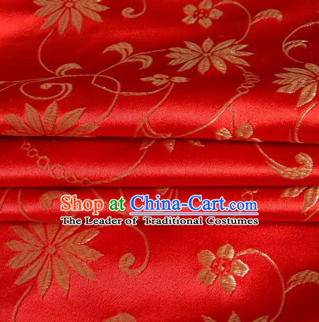 Chinese Royal Palace Traditional Costume Lotus Pattern Red Satin Brocade Fabric, Chinese Ancient Clothing Drapery Hanfu Cheongsam Material