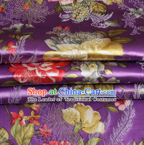 Chinese Royal Palace Traditional Costume Peony Pattern Purple Satin Brocade Fabric, Chinese Ancient Clothing Drapery Hanfu Cheongsam Material