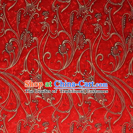 Chinese Royal Palace Traditional Costume Peacock Pattern Red Satin Brocade Fabric, Chinese Ancient Clothing Drapery Hanfu Cheongsam Material