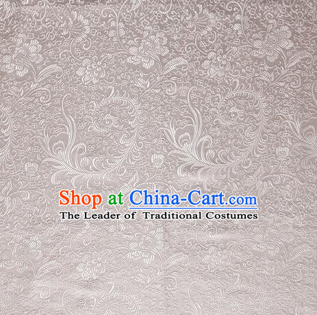 Chinese Royal Palace Traditional Costume Phoenix Flower Pattern White Satin Brocade Fabric, Chinese Ancient Clothing Drapery Hanfu Cheongsam Material