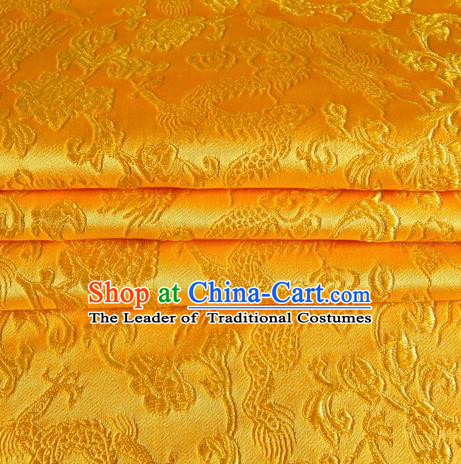 Chinese Royal Palace Traditional Costume Dragon Pattern Golden Satin Brocade Fabric, Chinese Ancient Clothing Drapery Hanfu Cheongsam Material