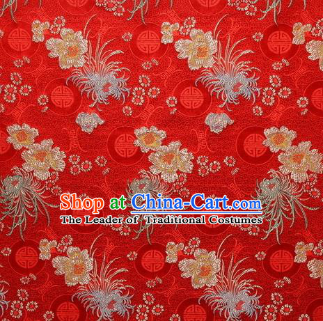 Chinese Traditional Costume Royal Palace Chrysanthemum Pattern Red Satin Brocade Fabric, Chinese Ancient Clothing Drapery Hanfu Cheongsam Material