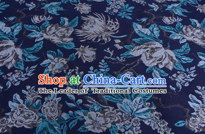 Chinese Traditional Costume Royal Palace Jacquard Weave Chrysanthemum Blue Fabric, Chinese Ancient Clothing Drapery Hanfu Cheongsam Material