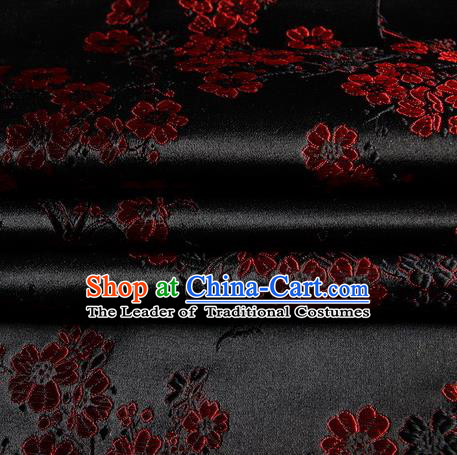 Chinese Traditional Costume Royal Palace Plum Blossom Pattern Black Satin Brocade Fabric, Chinese Ancient Clothing Drapery Hanfu Cheongsam Material