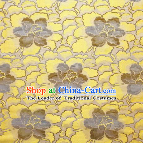 Chinese Traditional Costume Royal Palace Lotus Pattern Yellow Satin Brocade Fabric, Chinese Ancient Clothing Drapery Hanfu Cheongsam Material