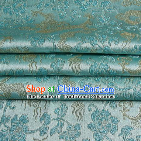 Chinese Traditional Costume Royal Palace Dragons Pattern Blue Satin Brocade Fabric, Chinese Ancient Clothing Drapery Hanfu Cheongsam Material