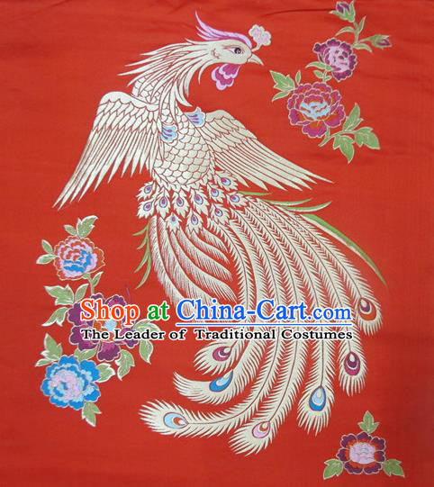 Chinese Traditional Costume Royal Palace Phoenix Pattern Red Satin Nanjing Brocade Fabric, Chinese Ancient Clothing Drapery Hanfu Cheongsam Material