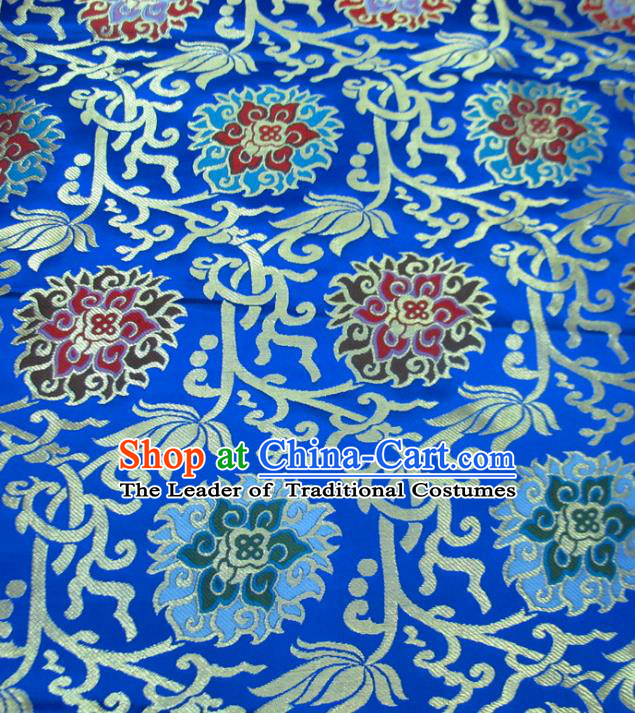 Chinese Traditional Costume Royal Palace Rose Pattern Royalblue Satin Nanjing Brocade Fabric, Chinese Ancient Clothing Drapery Hanfu Cheongsam Material