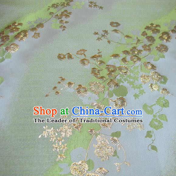 Chinese Traditional Costume Royal Palace Golden Wintersweet Pattern Satin Green Brocade Fabric, Chinese Ancient Clothing Drapery Hanfu Cheongsam Material