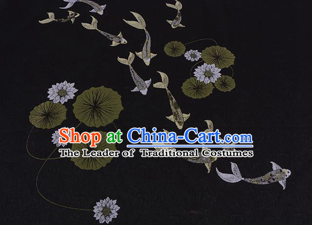 Chinese Traditional Costume Royal Palace Jacquard Weave Black Brocade Fabric, Chinese Ancient Clothing Drapery Hanfu Cheongsam Material