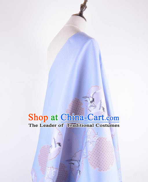 Chinese Traditional Costume Royal Palace Printing Crane Blue Brocade Fabric, Chinese Ancient Clothing Drapery Hanfu Cheongsam Material