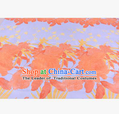 Chinese Traditional Costume Royal Palace Peony Pattern Orange Brocade Fabric, Chinese Ancient Clothing Drapery Hanfu Cheongsam Material