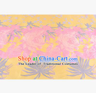 Chinese Traditional Costume Royal Palace Peony Pattern Yellow Brocade Fabric, Chinese Ancient Clothing Drapery Hanfu Cheongsam Material