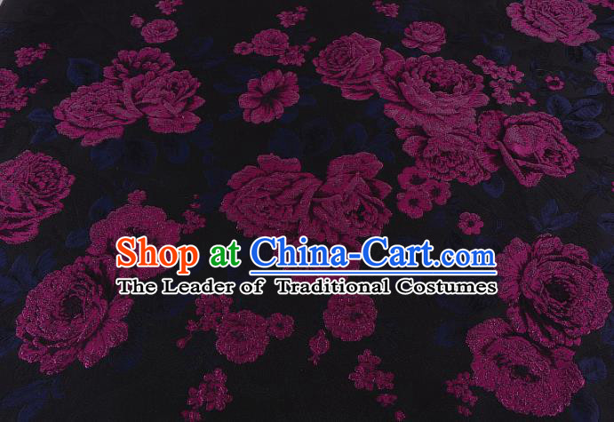 Chinese Traditional Costume Royal Palace Jacquard Weave Rosy Peony Brocade Fabric, Chinese Ancient Clothing Drapery Hanfu Cheongsam Material