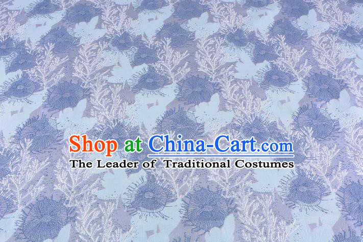 Chinese Traditional Costume Royal Palace Jacquard Weave Pine Needles Blue Brocade Fabric, Chinese Ancient Clothing Drapery Hanfu Cheongsam Material