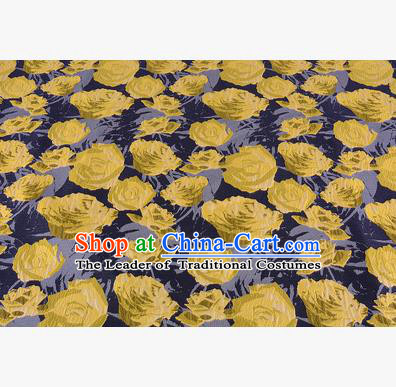 Chinese Traditional Costume Royal Palace Jacquard Weave Yellow Rose Fabric, Chinese Ancient Clothing Drapery Hanfu Cheongsam Material