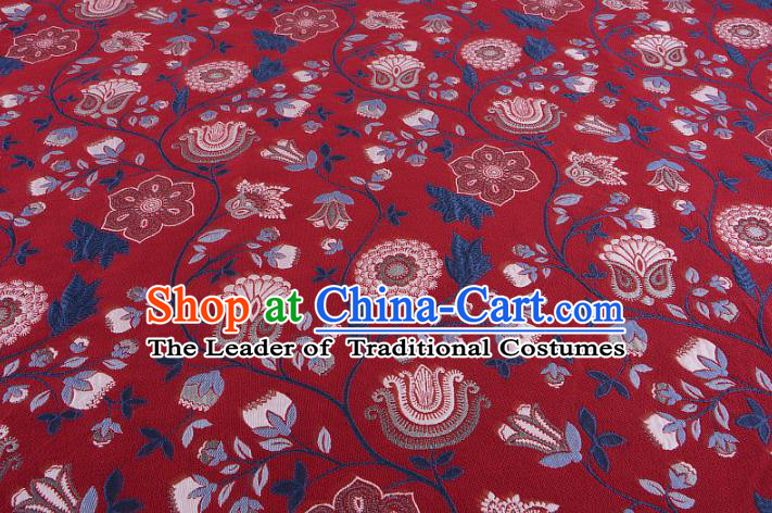 Chinese Traditional Costume Royal Palace Pattern Red Brocade Fabric, Chinese Ancient Clothing Drapery Hanfu Cheongsam Material