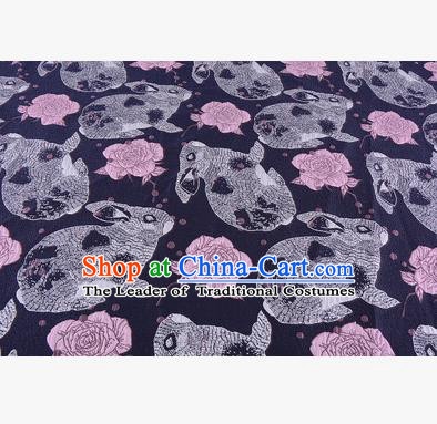 Chinese Traditional Costume Royal Palace Rabbit Flowers Pattern Navy Fabric, Chinese Ancient Clothing Drapery Hanfu Cheongsam Material