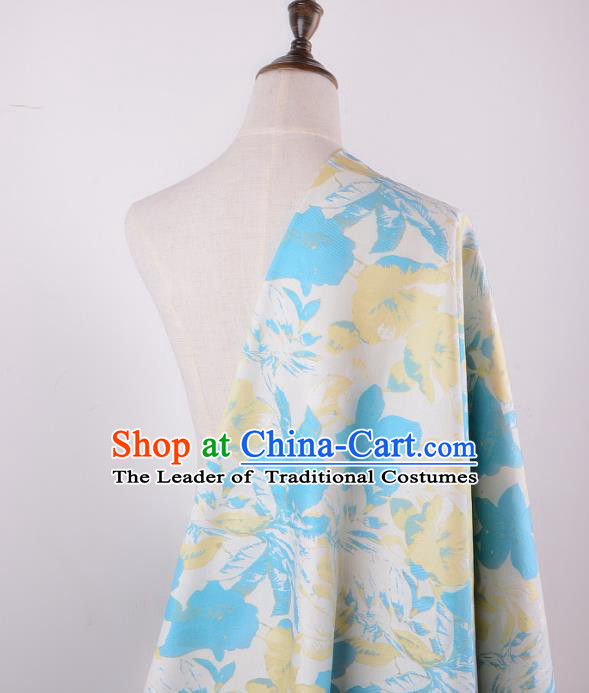 Chinese Traditional Costume Royal Palace Blue Flowers Pattern Brocade Fabric, Chinese Ancient Clothing Drapery Hanfu Cheongsam Material